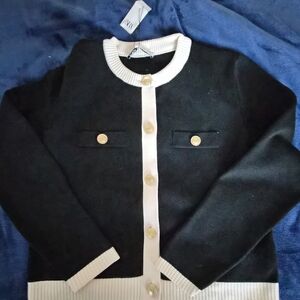 Zara Contrast Trim Black Cardigan